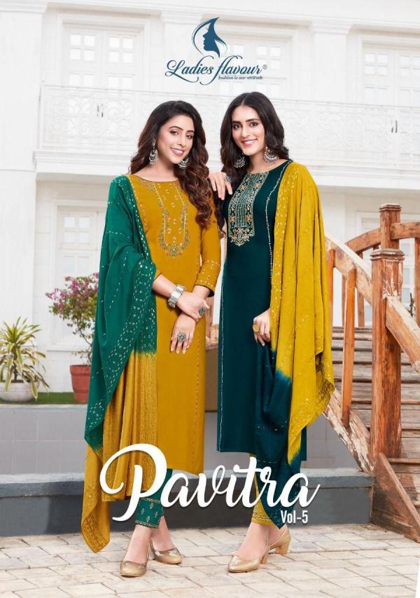 Ladies Flavour Pavitra Vol 5 Rayon Embroidery Designer Readymade Suit